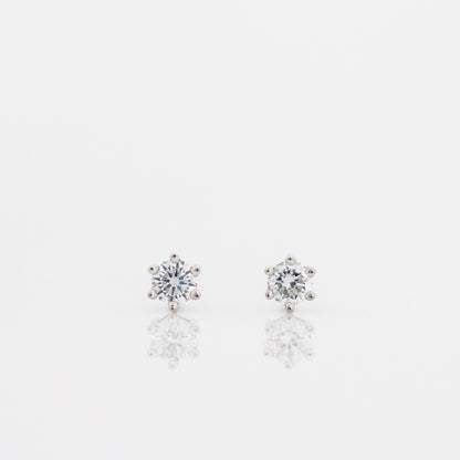 18k White Gold Classic 0.20ct 6-prong Round Diamond Stud Earrings 18k白金六爪20份鑽石耳環