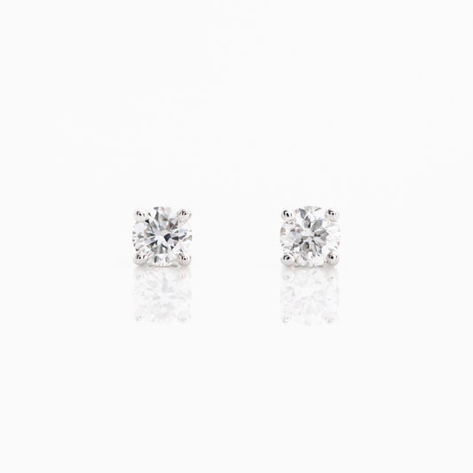18k White Gold Classic 0.30ct 4-prong Round Diamond Stud Earrings 18k白金四爪30份鑽石耳環