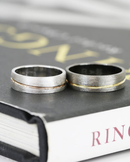 Black Gold with Yellow Gold & White gold with Rose Gold Wedding Bands
結婚對戒／情侶對戒
18K黑金配金線設計戒指 18K白金配玫瑰金線設計戒指