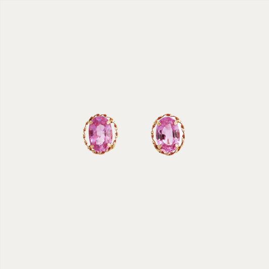 18k Rose Gold Pink Sapphire Earrings, Pair