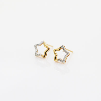 18k Rose Gold Star Diamond Earrings, Pair