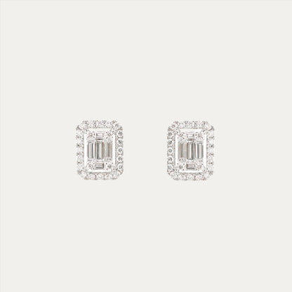 18k White Gold Emerald Cut Diamond Stud Earrings18k白金輕奢祖母綠切割鑽石耳環