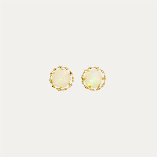 18k Yellow Gold Opal Earrings, Pair