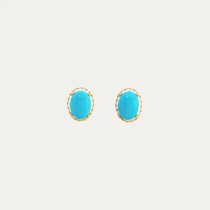 18k Yellow Gold Turquoise Earrings 18k黃金綠松石耳環