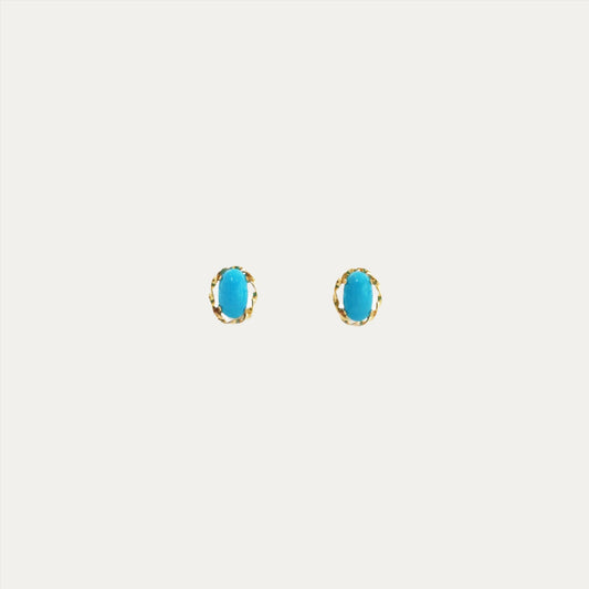 18k Yellow Gold Mini Turquoise Earrings, Pair