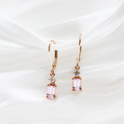 18k Rose Gold Morganite Diamond Dangle Earrings 18k白金摩根石鑽石耳環