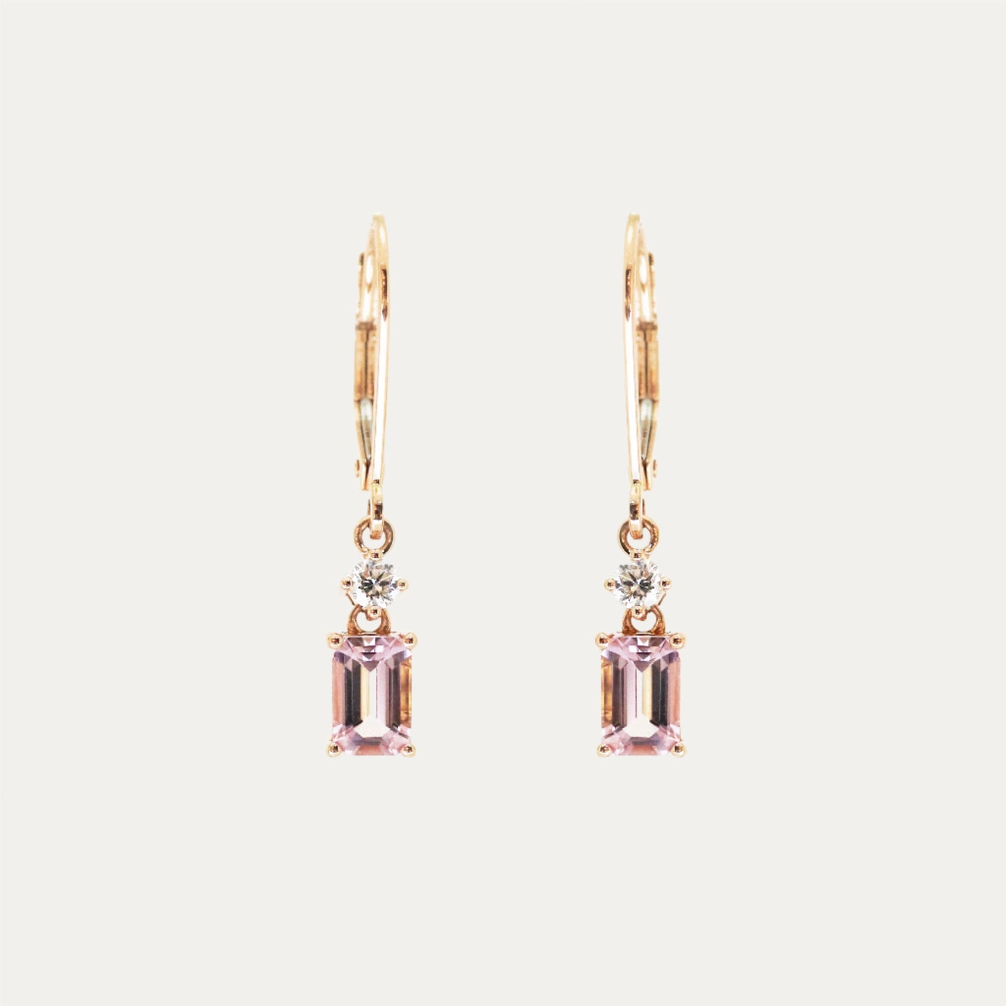 18k Rose Gold Morganite Diamond Dangle Earrings 18k白金摩根石鑽石耳環