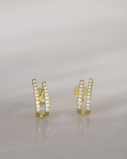 18k Gold 2-row Pavé Diamond Earrings, Pair