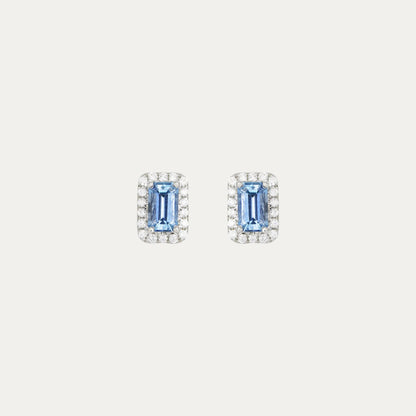 18k White Gold Emerald Cut Aquamarine Halo Diamond Earrings 18k白金祖母綠切割聖瑪利亞海藍寶鑽石耳環