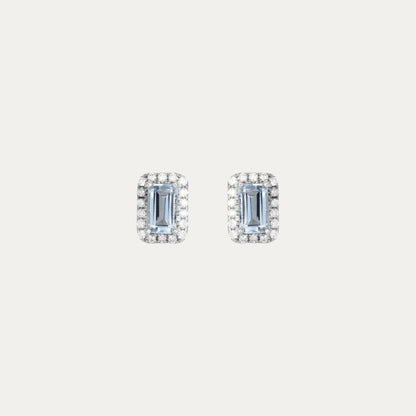 18k White Gold Emerald Cut Aquamarine Halo Diamond Earrings 18k白金祖母綠切割聖瑪利亞海藍寶鑽石耳環
