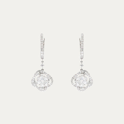 18k White Gold Diamond Dangle Earrings, Pair