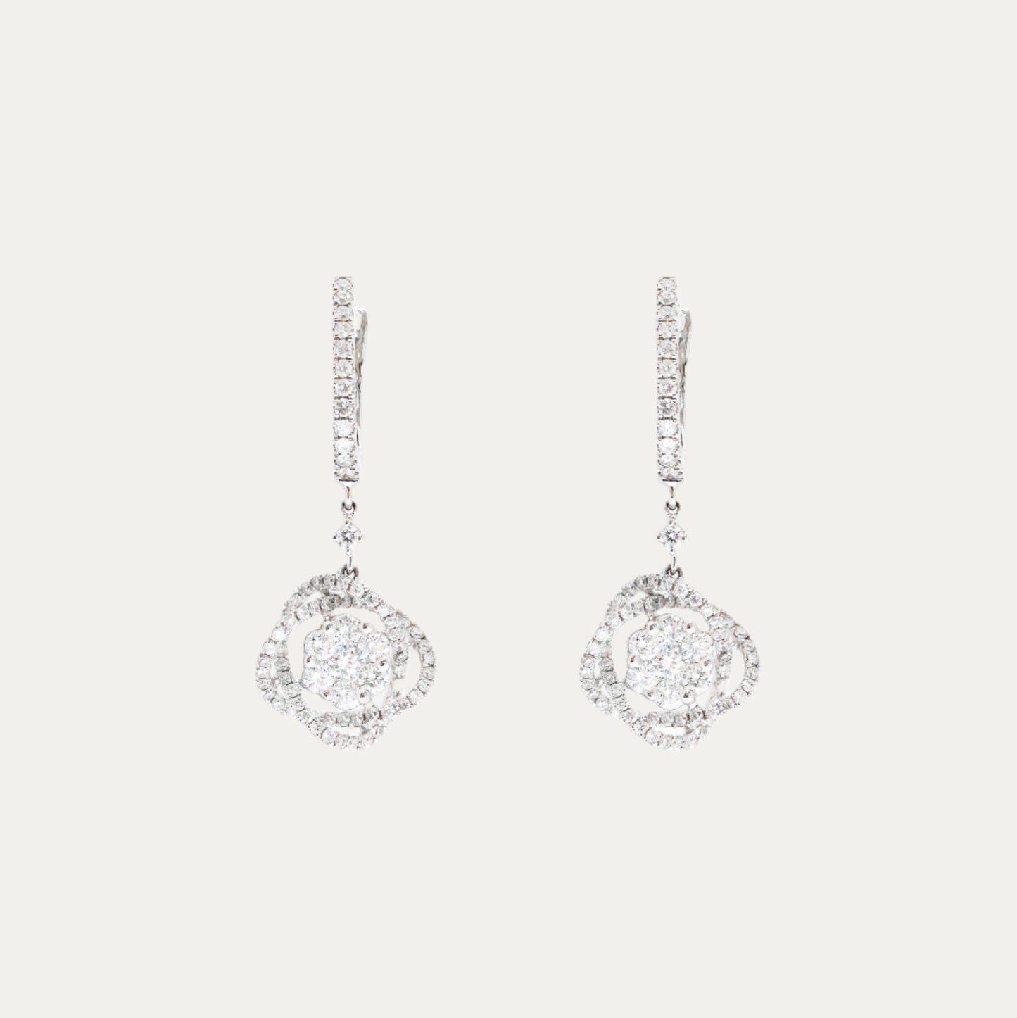 18k White Gold 1.33ct Diamond Dangle Earrings, Pair