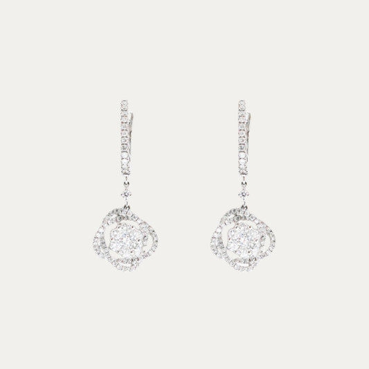 18k White Gold 1.33ct Diamond Dangle Earrings, Pair