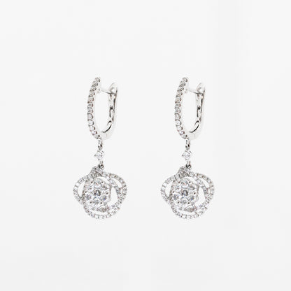 18k White Gold Diamond Dangle Earrings, Pair