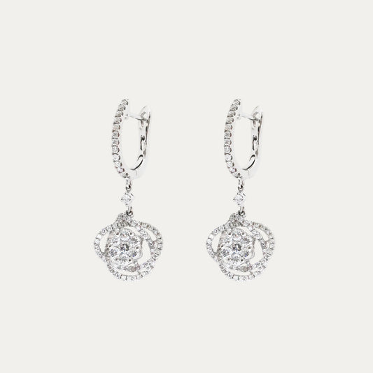 18k White Gold Diamond Dangle Earrings, Pair