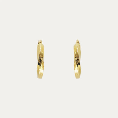18k Yellow Gold Shiny Hoop Earrings, Pair