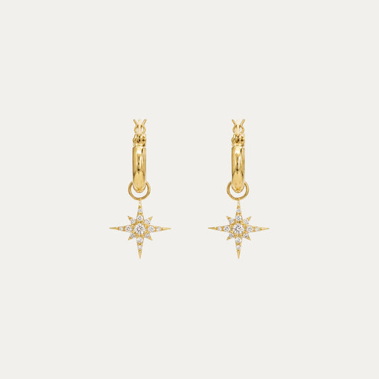 18k Yellow Gold Meteorites Diamond Huggie Dangle Earrings