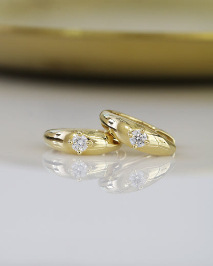 18k Yellow Gold Dome Diamond Huggie Earrings