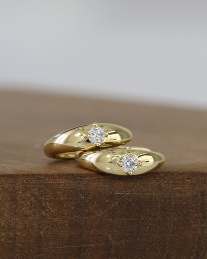 18k Yellow Gold Dome Diamond Huggie Earrings