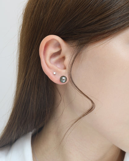 18k White Gold 7.5mm Tahitian Black Pearl Earrings