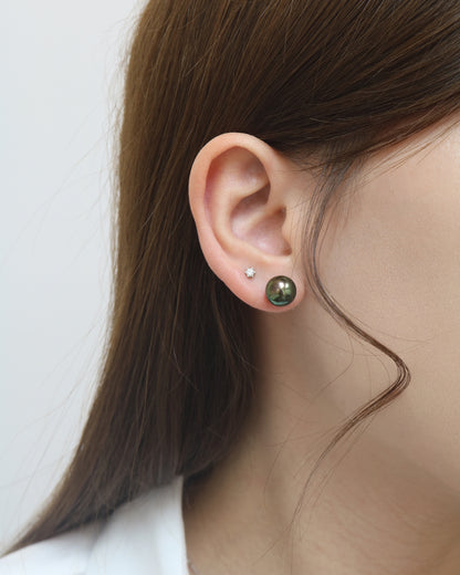 18k White Gold 9-9.25mm Tahitian Black Pearl Earrings