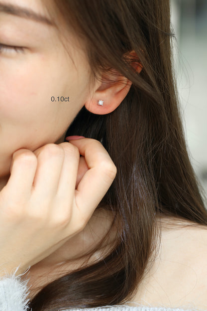 18k White Gold Classic 4-prong/6-prong Round Diamond Stud Earrings, Single or Pair