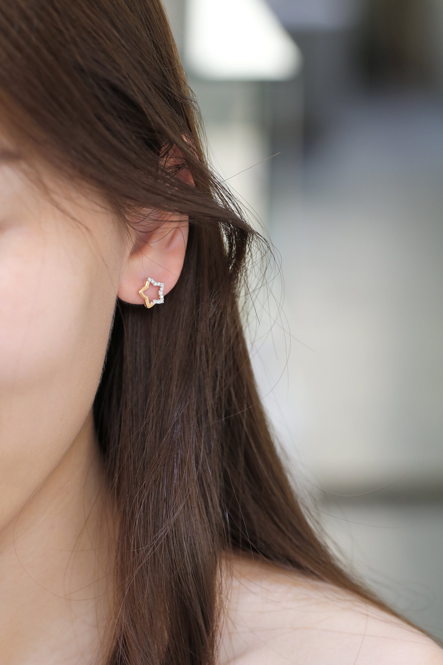 18k Rose Gold Star Diamond Earrings, Pair