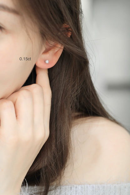 18k White Gold Classic 4-prong/6-prong Round Diamond Stud Earrings, Single or Pair