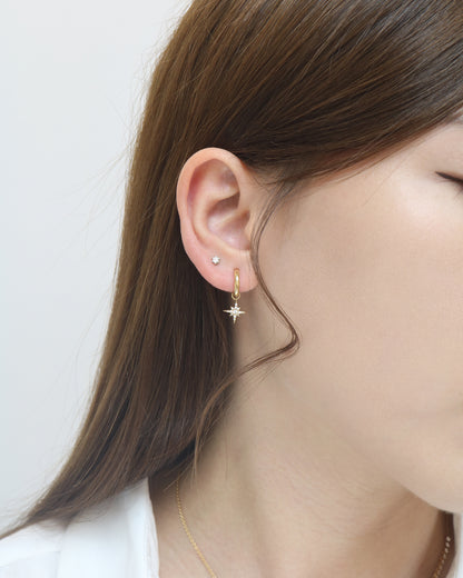 18k Gold Meteorites Diamond Huggie Dangle Earrings, Single or Pair