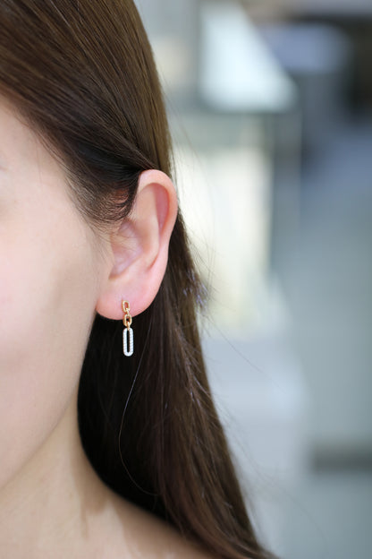 18k Rose White Gold Chain Diamond Dangle Earrings, Pair