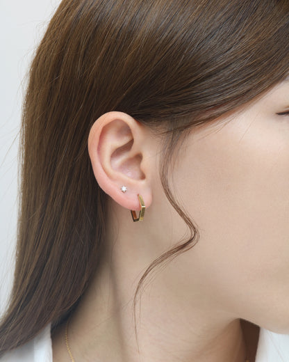 18k Yellow Gold Hexagon Huggie Earrings, Pair