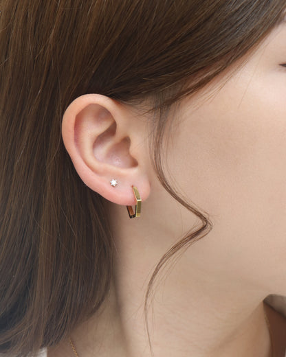 18k Yellow Gold Hexagon Huggie Earrings, Pair