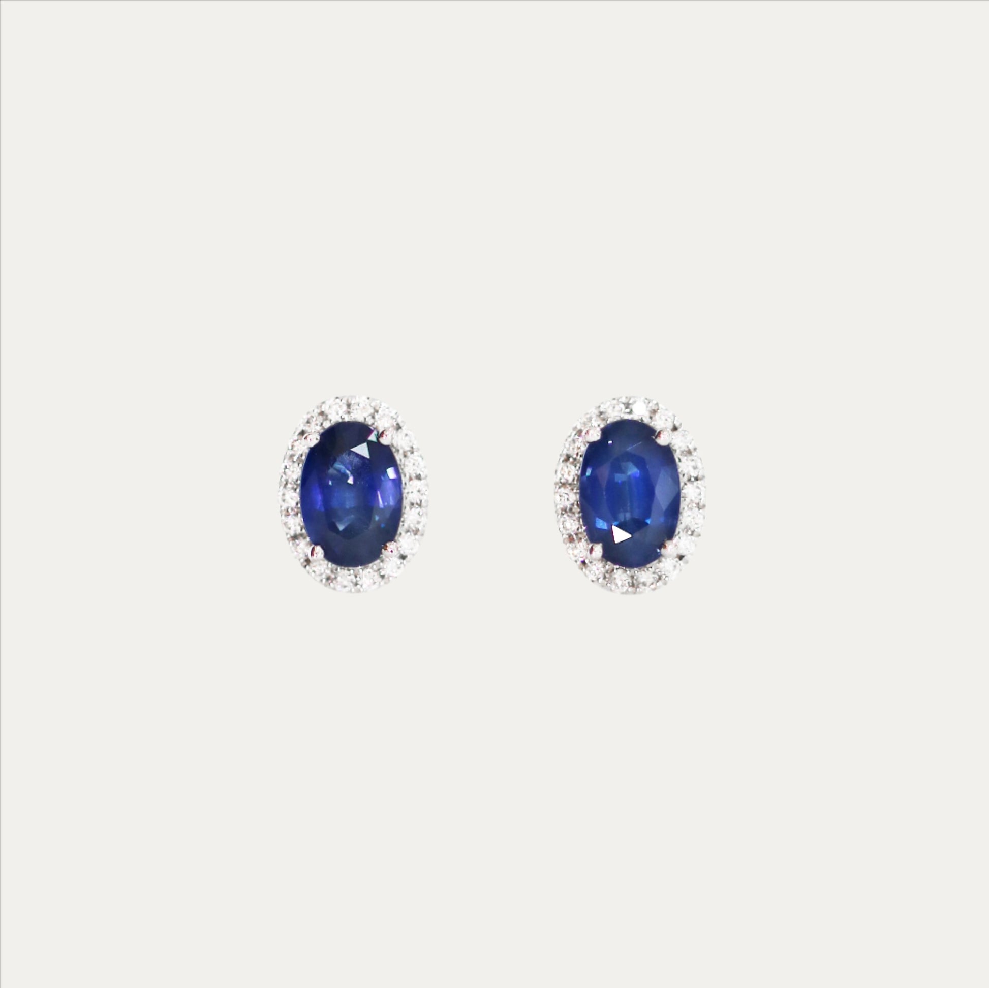 18k White Gold Sapphire Diamond Earrings 18k白金彩色藍寶石鑽石耳環
