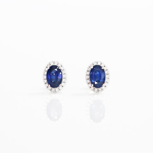 18k White Gold Sapphire Diamond Earrings 18k白金彩色藍寶石鑽石耳環