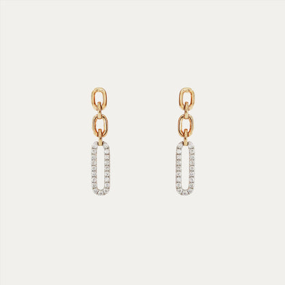 18k Rose White Gold Chain Diamond Dangle Earrings, Pair