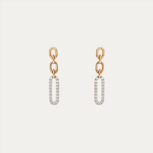 18k Rose White Gold Chain Diamond Dangle Earrings, Pair