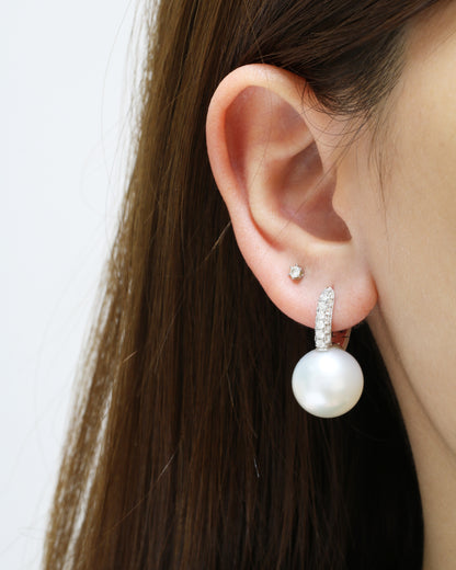 18k White Gold 14mm Australian South Sea Pearl Diamond Earrings