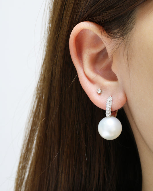 18k White Gold 14mm Australian South Sea Pearl Diamond Earrings