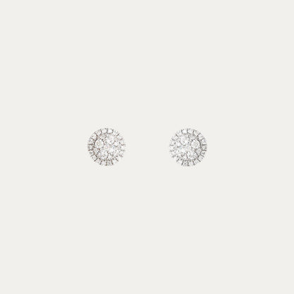 18k White Gold Round Halo Diamond Stud Earrings 白金圓形切割鑽石耳環