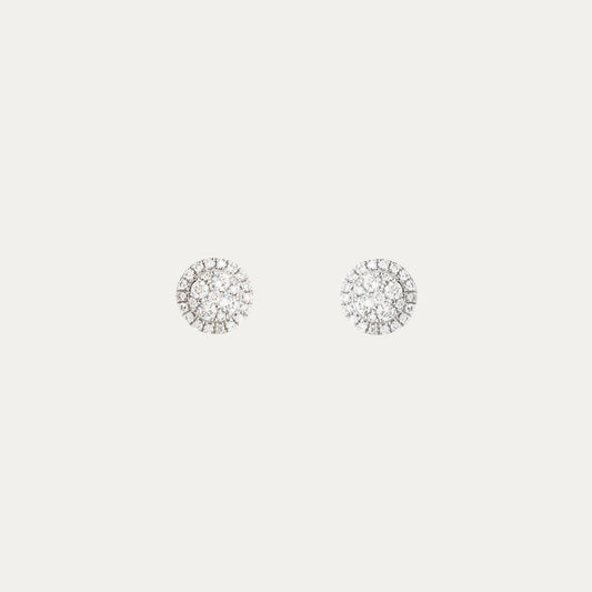 18k White Gold Round Halo Diamond Stud Earrings 白金圓形切割鑽石耳環
