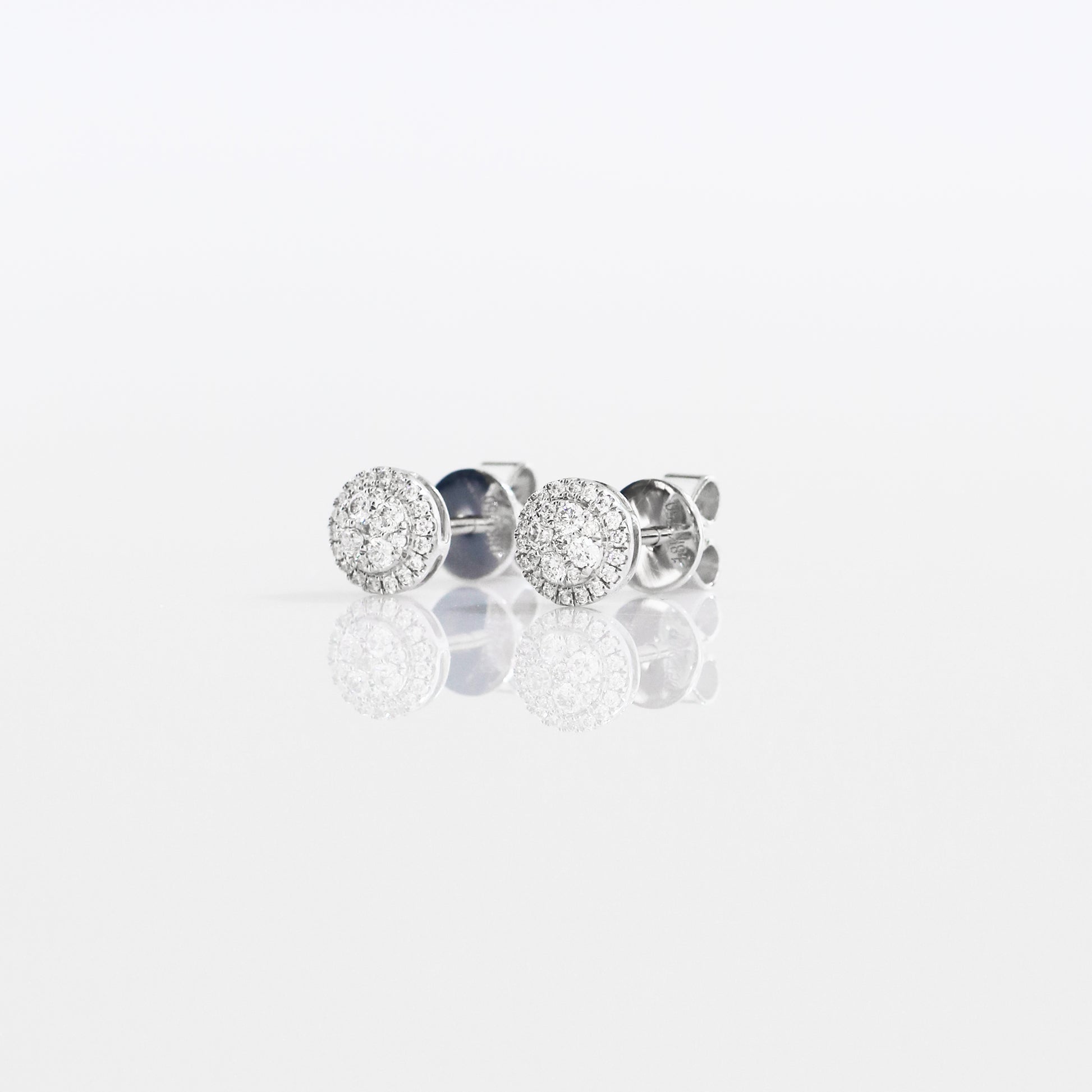 18k White Gold Round Halo Diamond Stud Earrings 白金圓形切割鑽石耳環