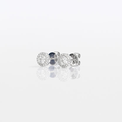 18k White Gold Round Halo Diamond Stud Earrings 白金圓形切割鑽石耳環