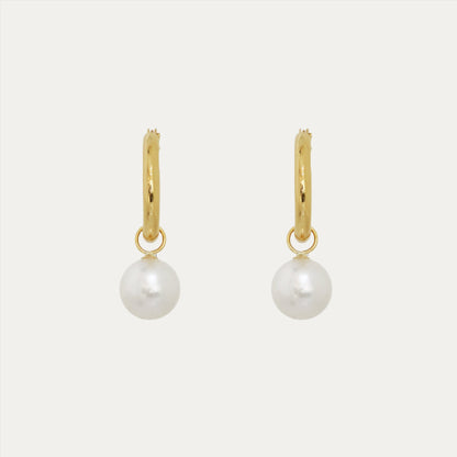 18k Yellow Gold 7-7.5mm Akoya Pearl 2-way Huggie/Hoop Earrings, Pair