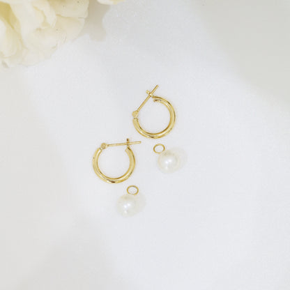 18k Yellow Gold 7-7.5mm Akoya Pearl 2-way Huggie/Hoop Earrings, Pair
