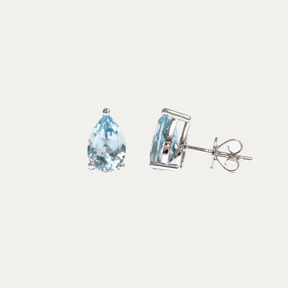 18k White Gold Pear-shaped Aquamarine Stud Earrings, Pair
