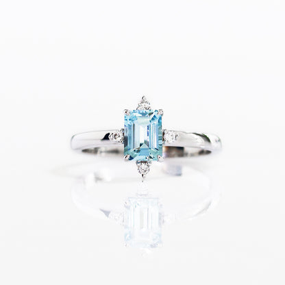 18k白金祖母綠切割海藍寶石鑽石戒指 18k White Gold Emerald Cut Aquamarine Diamond Ring