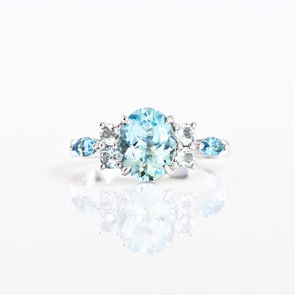 18k白金蛋形橢圓形海藍寶石戒指 18k White Gold Oval Shape Aquamarine Ring