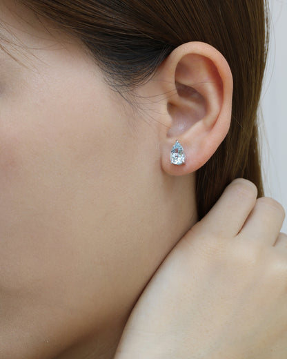 18k White Gold Pear-shaped Aquamarine Stud Earrings, Pair
