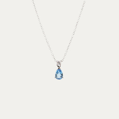 18k White Gold Pear-shaped Santa Maria Aquamarine Diamond Necklace