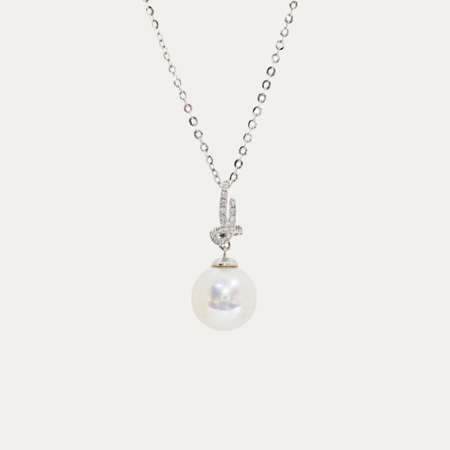 18k白金日本Akoya珍珠鑽石頸鍊 18k White Gold Japanese 9.5-10mm Akoya Pearl Diamond Necklace